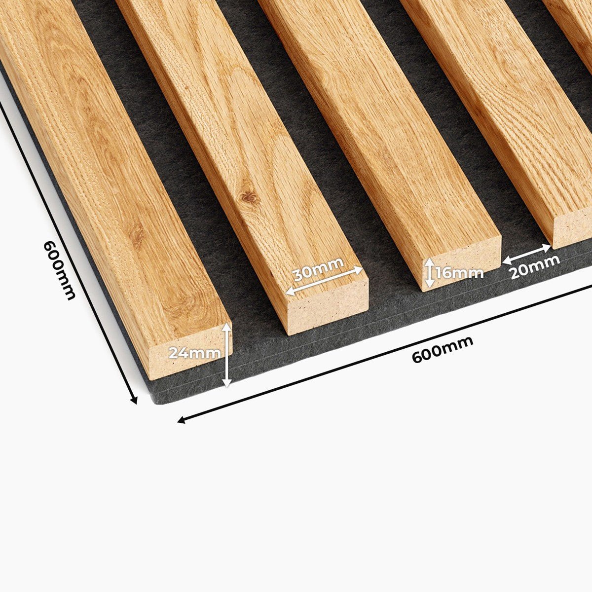 Panel acústico de listones de madera Roble natural, fieltro gris tamaño:  2400x600mmx22mm -  México